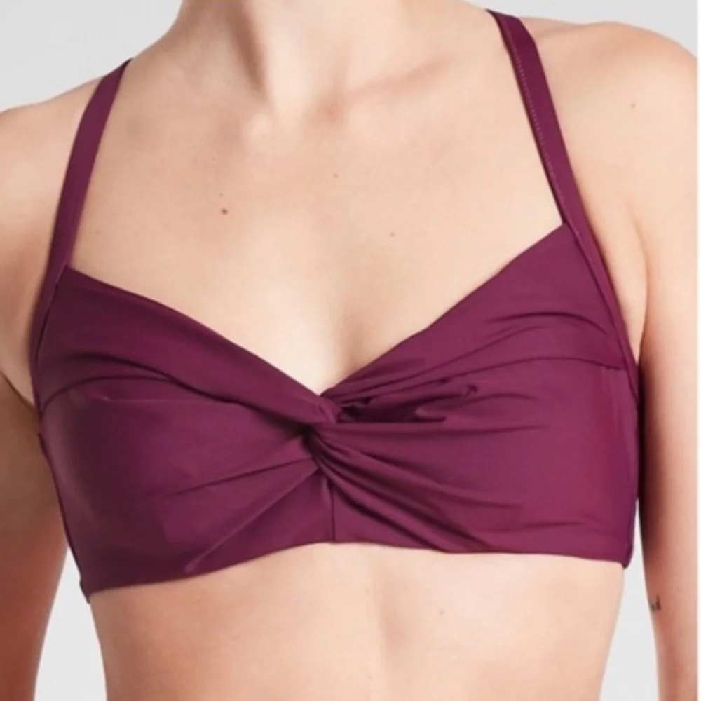 Athleta Twist Up Bikini Swim Top Women 36 B/C Burgundy X Back Resort Beachy Chic